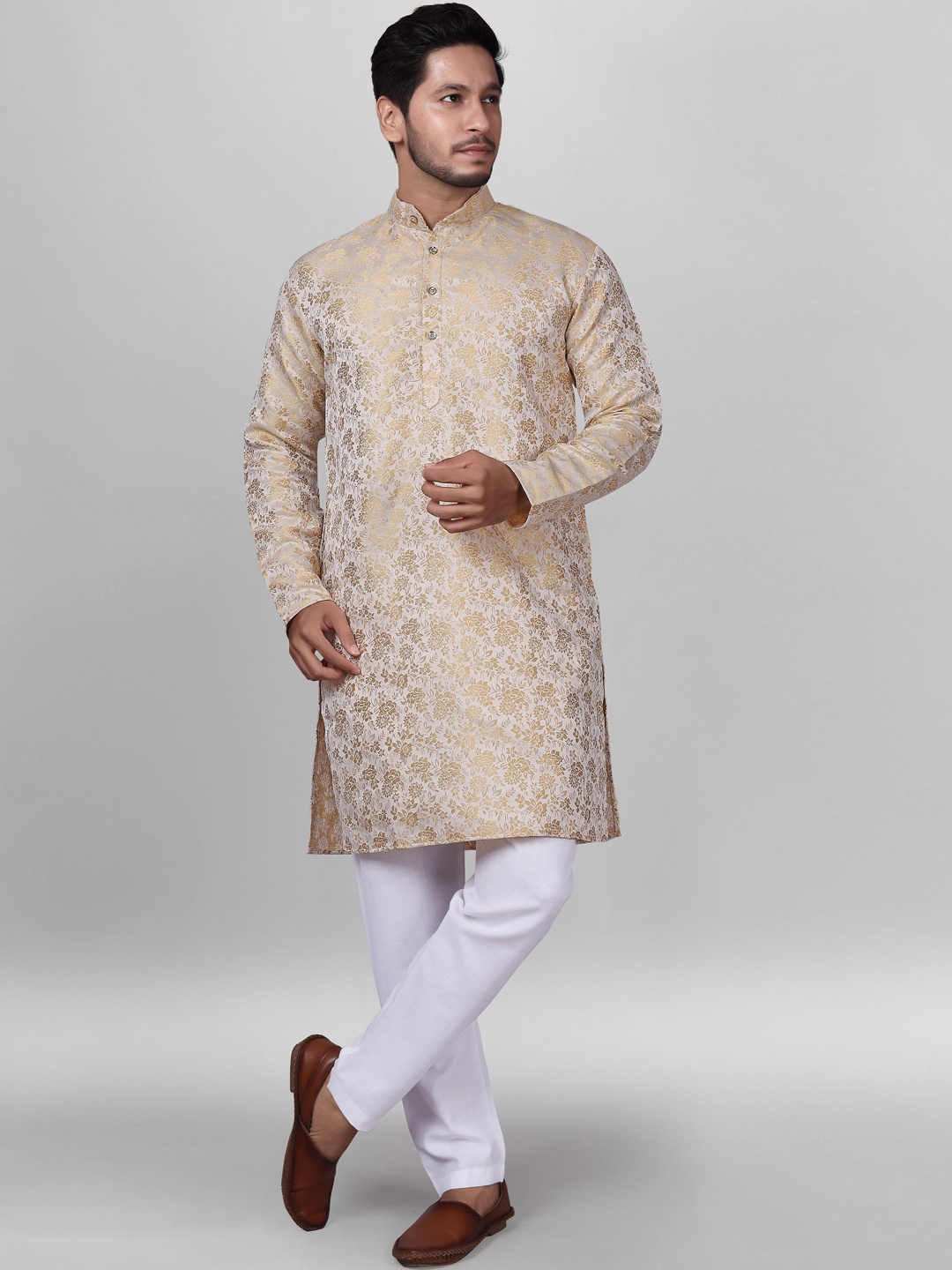 

amzira Printed Cotton Sherwani, Beige