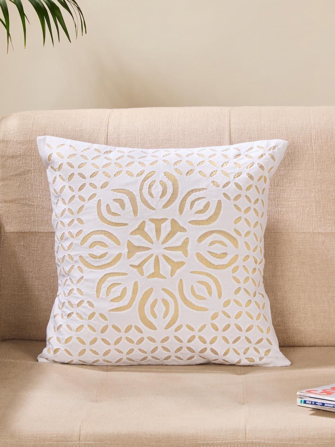 

Fabindia White & Beige Geometric Cotton Square Cushion Covers
