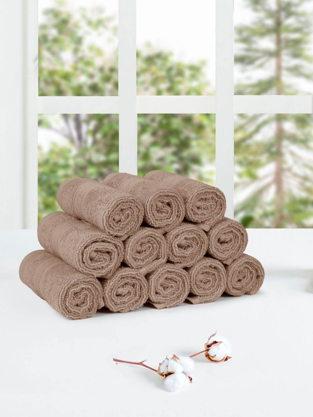 

MYTRIDENT Brown 12 Pieces 500 GSM Pure Cotton Face Towels