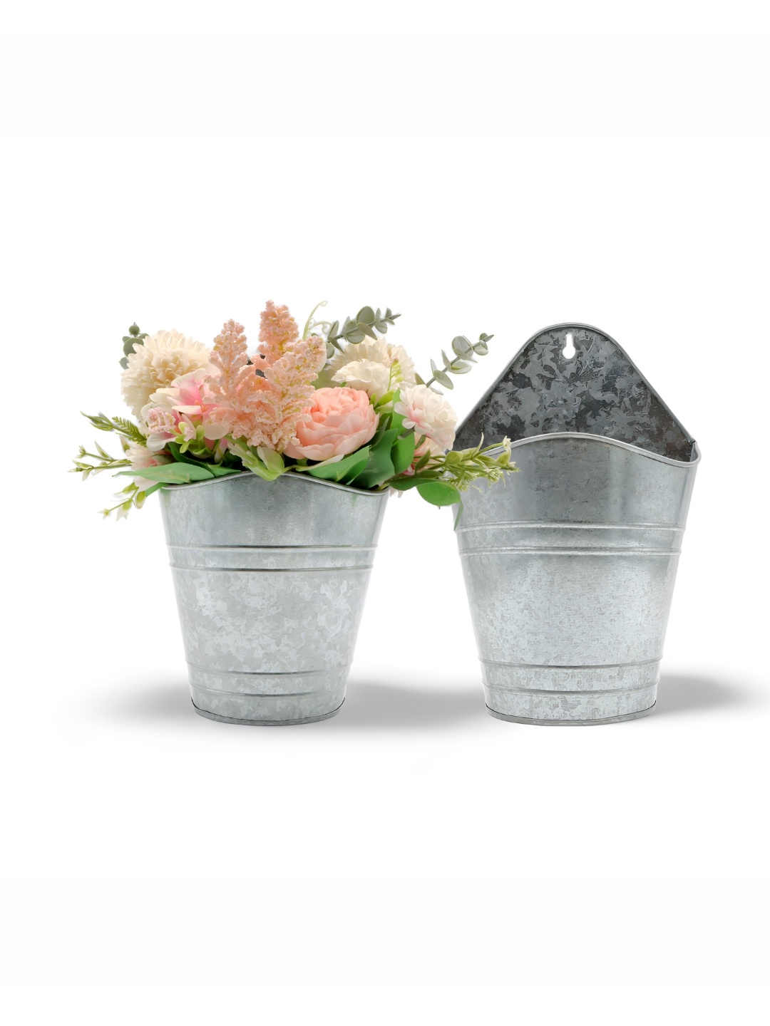 

HOSLEY Silver Toned 2 Pieces Textured Wall Planters, Grey