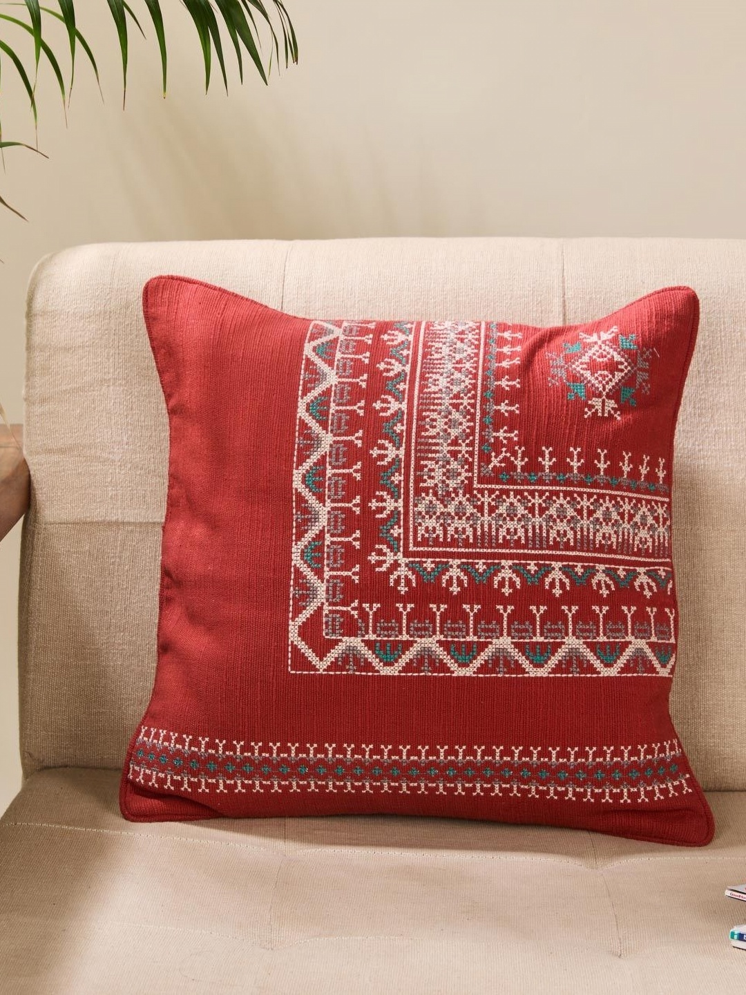 

Fabindia Red & White Geometric Square Cushion Covers