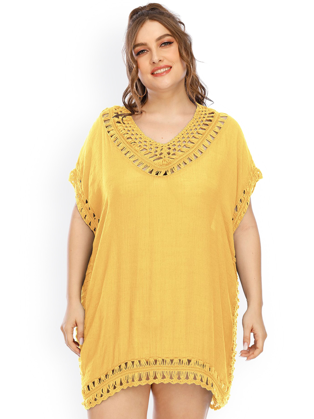 

LULU & SKY Plus Size V-Neck Swimwear Cover Up Top, Yellow