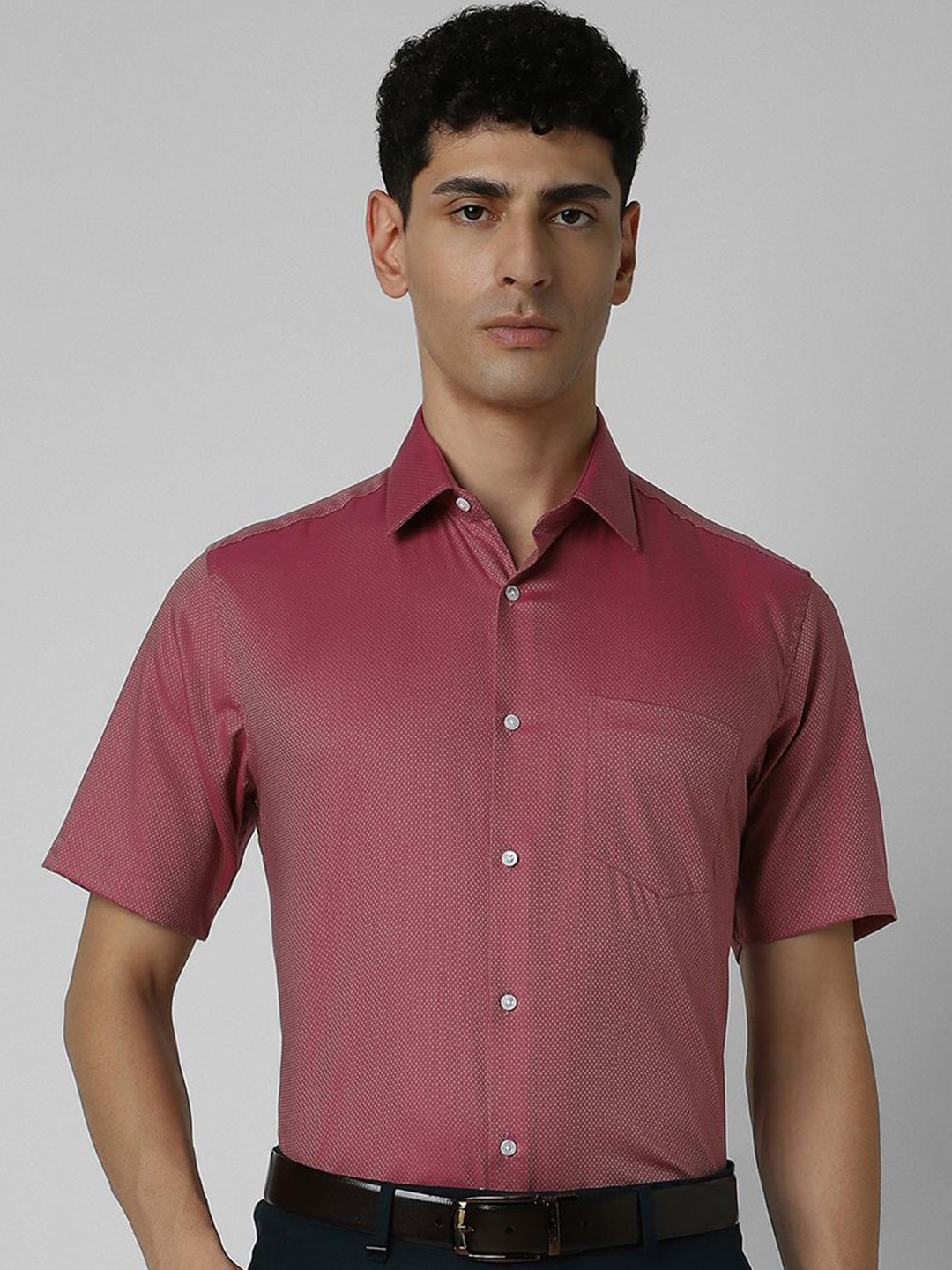 

Van Heusen Men Spread Collar Micro Ditsy Printed Cotton Party Shirt, Red