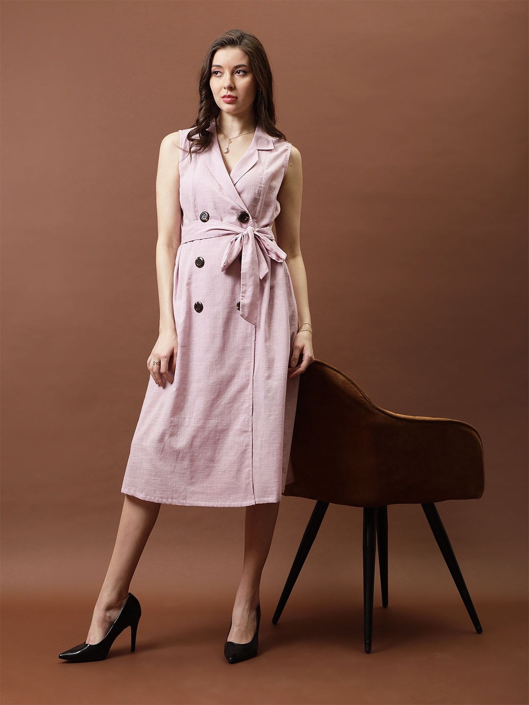

Athena Immutable Women V-Neck Midi Wrap Dress, Pink