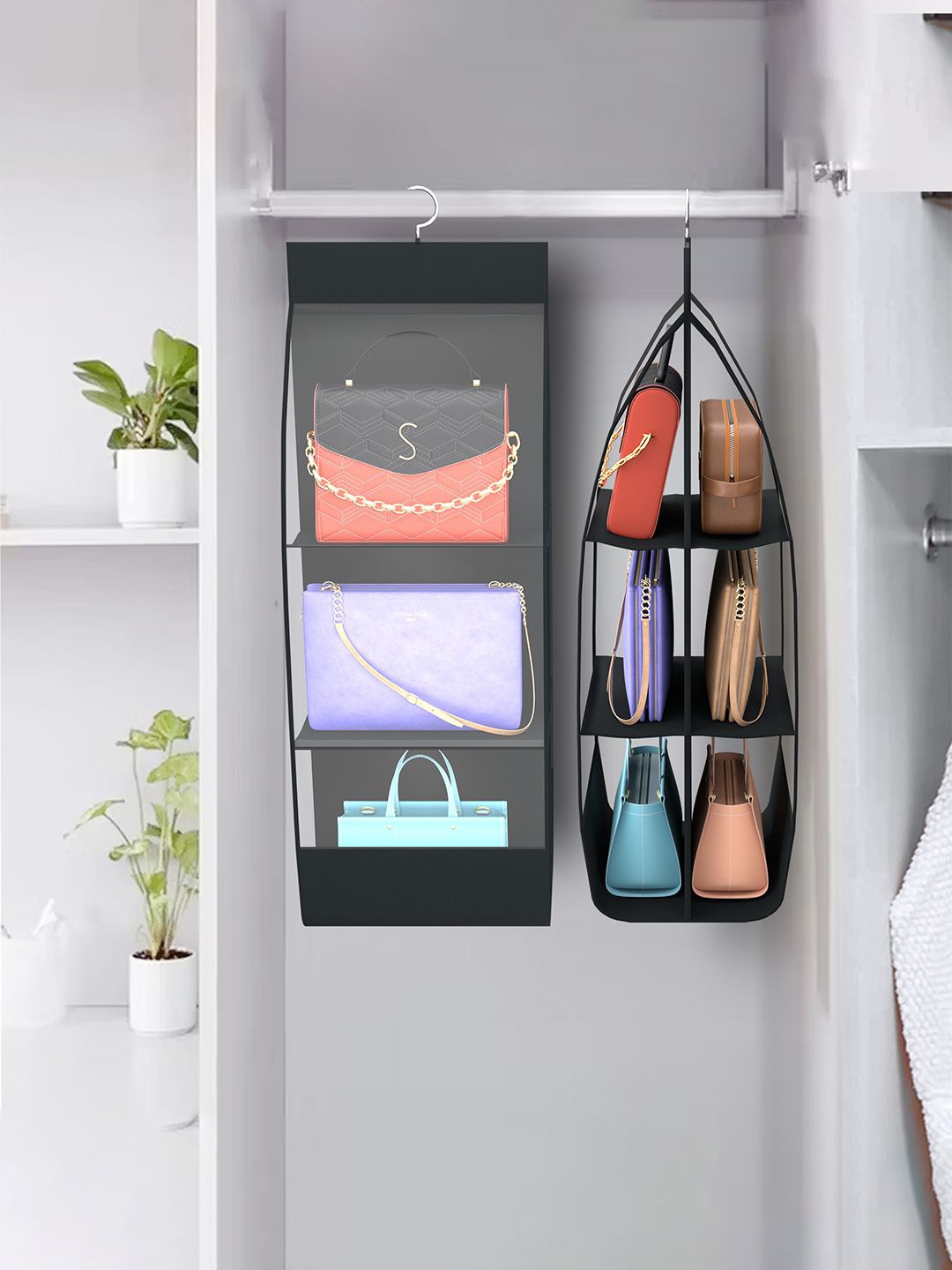 

Kuber Industries Black 2 Pieces Multi-Utility Hanging Organizer