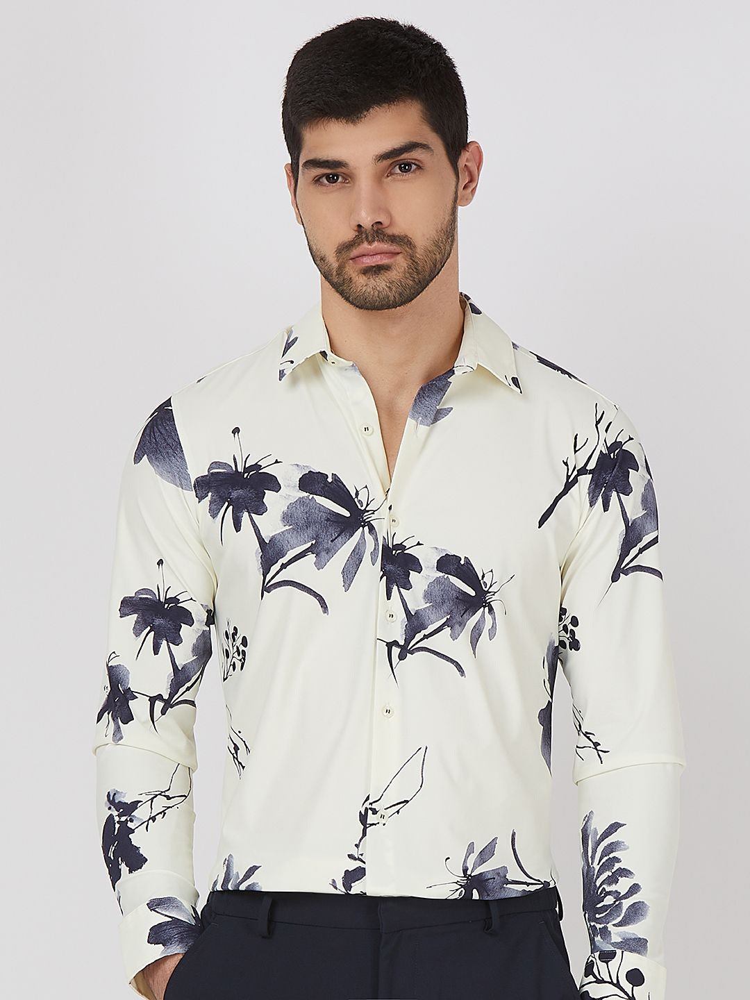 

Mufti Men Spread Collar Slim Fit Casual Shirt, Off white