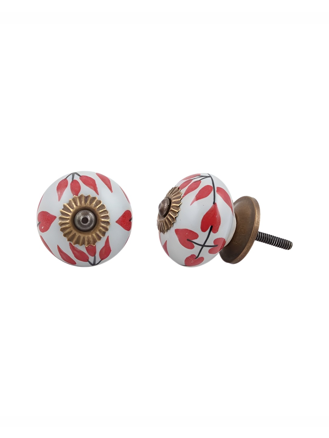 

Indianshelf Red & White 4 Pieces Round Printed Ceramic Drawer Knobs