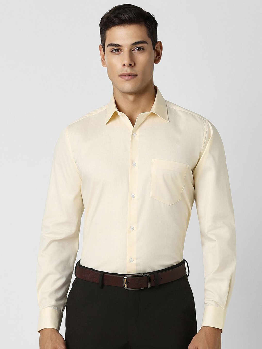 

Van Heusen Men Spread Collar Solid Cotton Formal Shirt, Beige