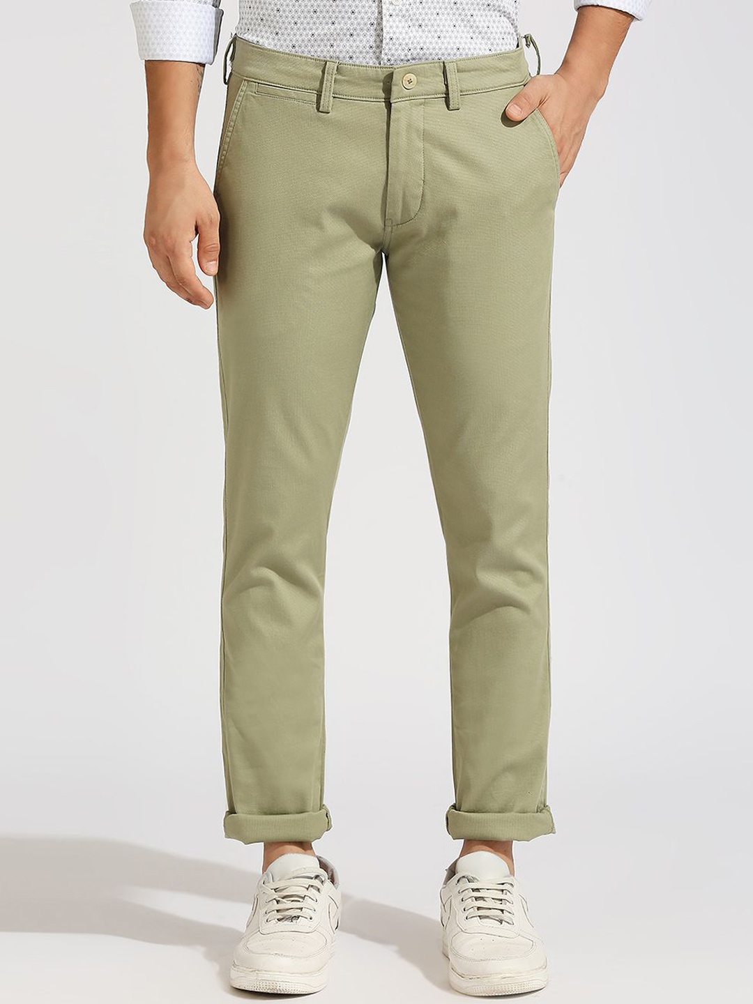 

Klub Fox Men Slim Fit Mid-Rise Flat-Front Chinos Trousers, Olive