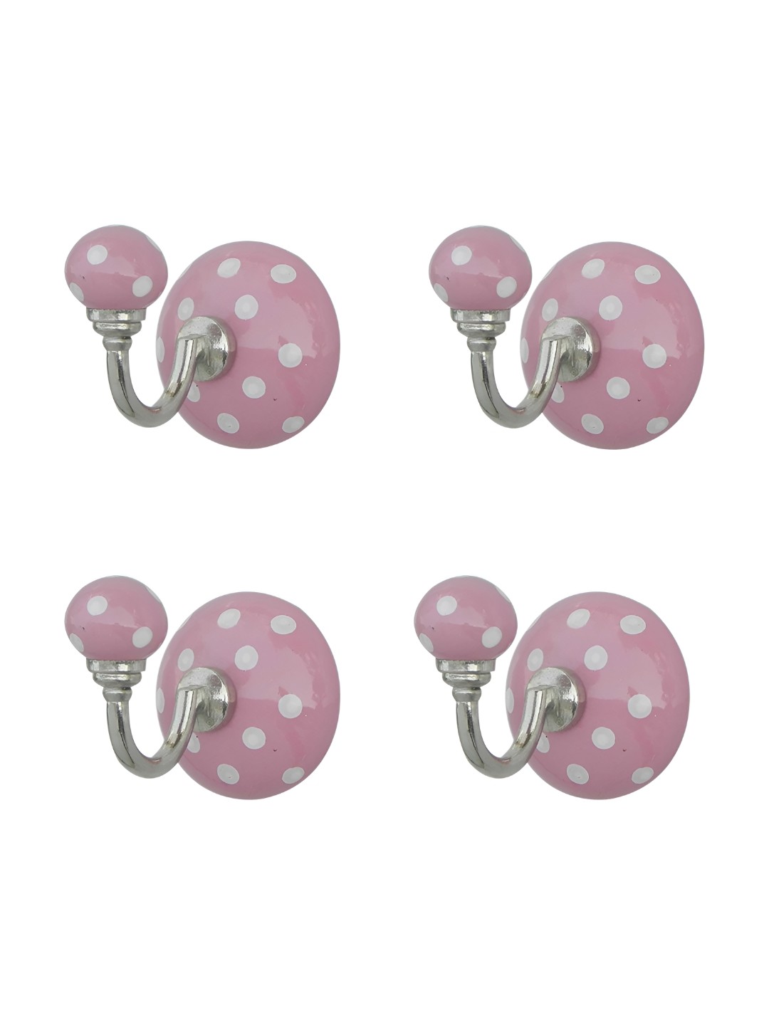 

Indianshelf Pink & White 4 Pieces Printed Embossed Metal Hooks