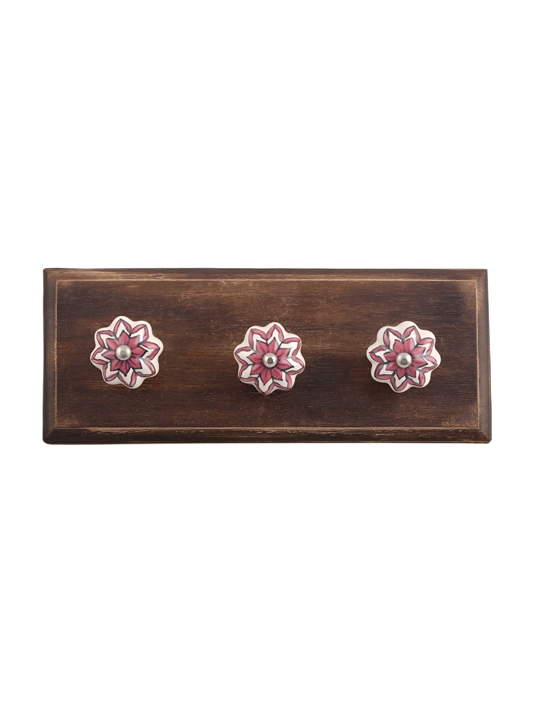 

Indianshelf Pink & White 4 Pieces Printed Wood Hooks & Holders