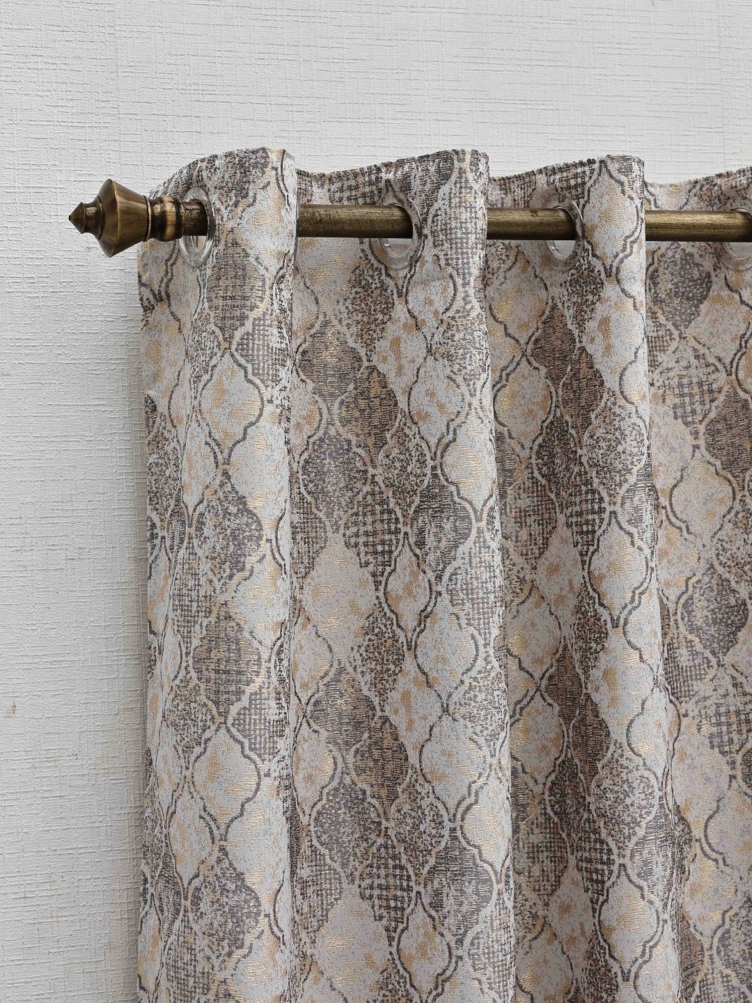 

Ariana Grey & Brown Geometric Printed Room Darkening Jacquard Window Curtain