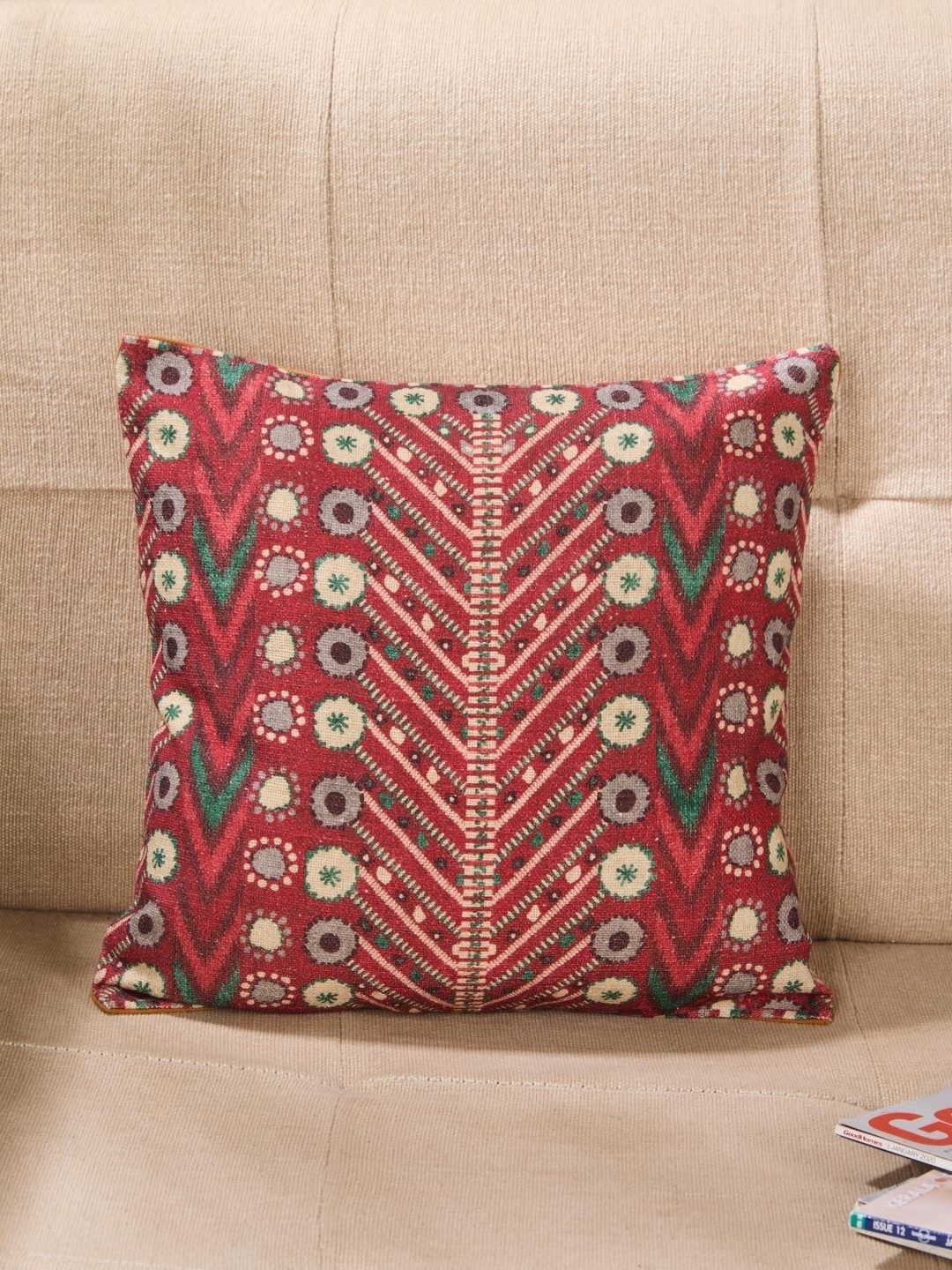 

Fabindia Red & Mustard Floral Cotton Rectangle Cushion Covers