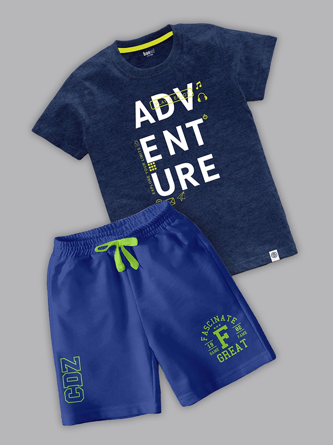 

BAESD Boys Printed T-shirt with Shorts, Navy blue