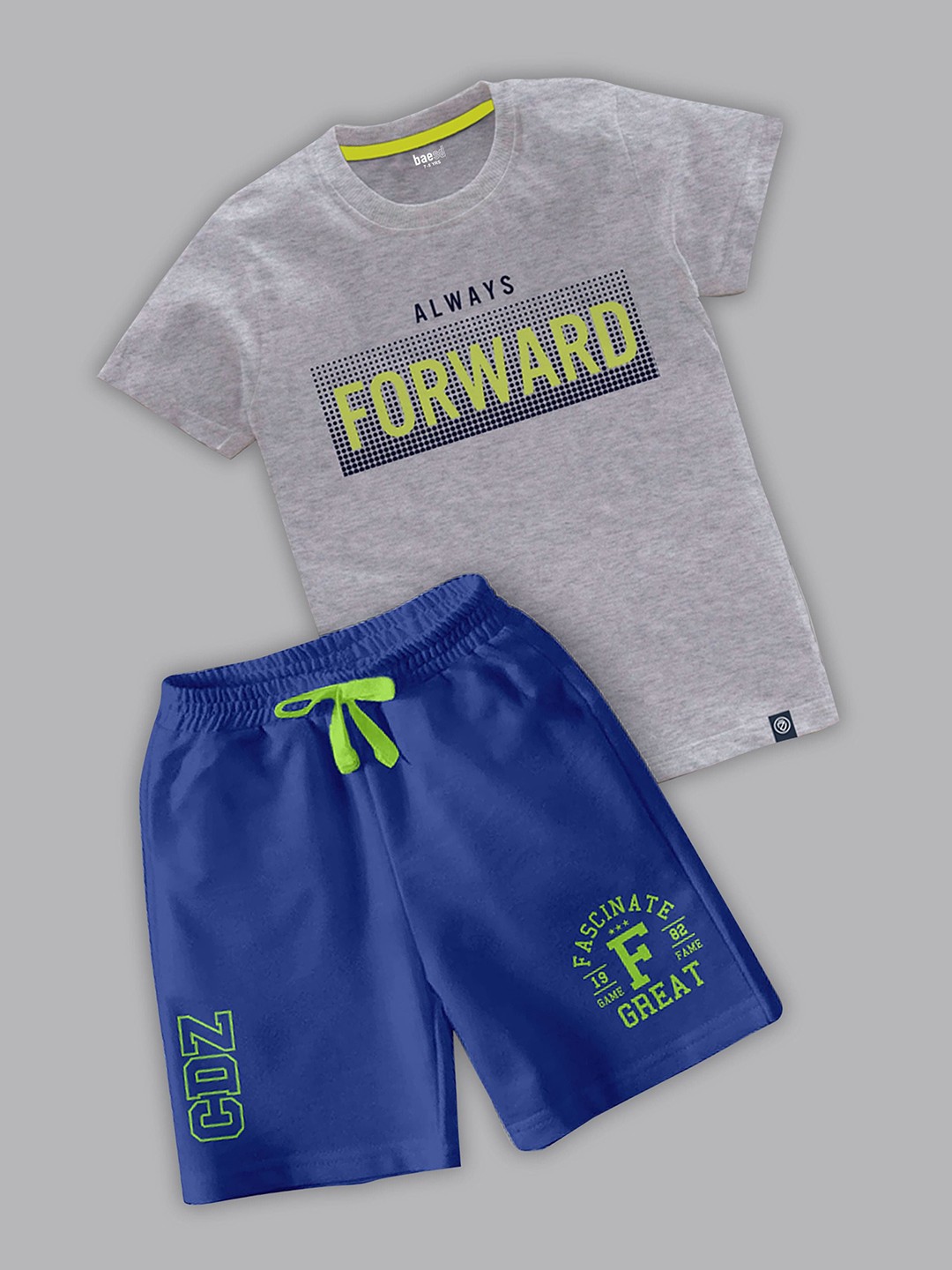 

BAESD Boys Printed Round Neck T-shirt with Shorts, Grey