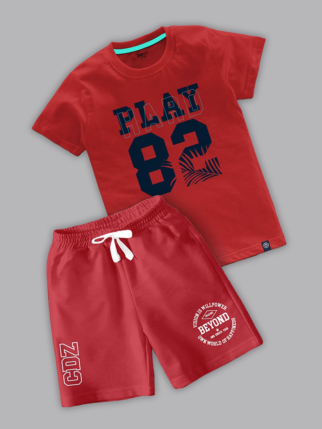 

BAESD Boys Typography Printed Round Neck T-shirt With Shorts, Red