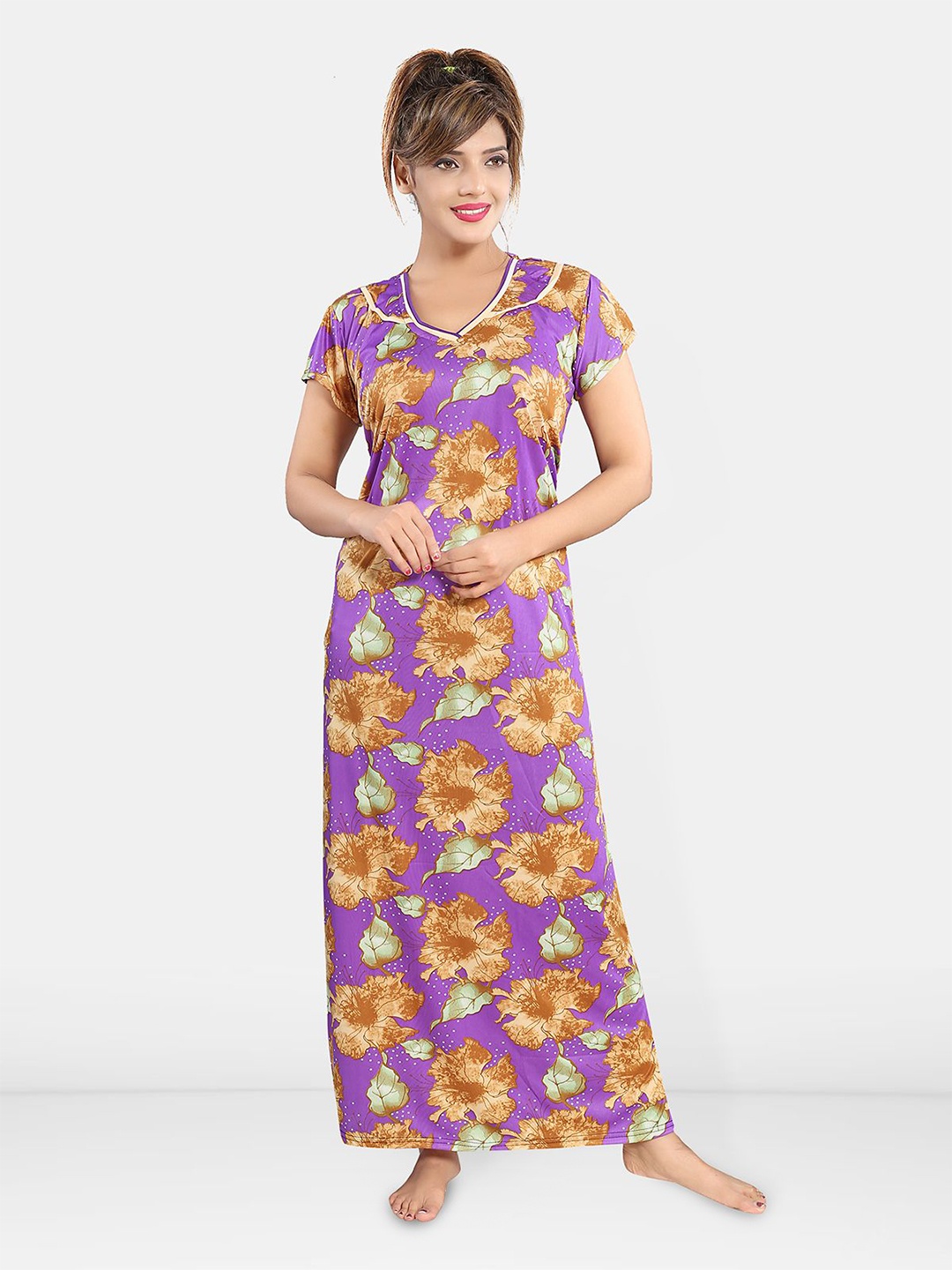 

Be You Floral Printed Satin Maxi Nightdress, Purple