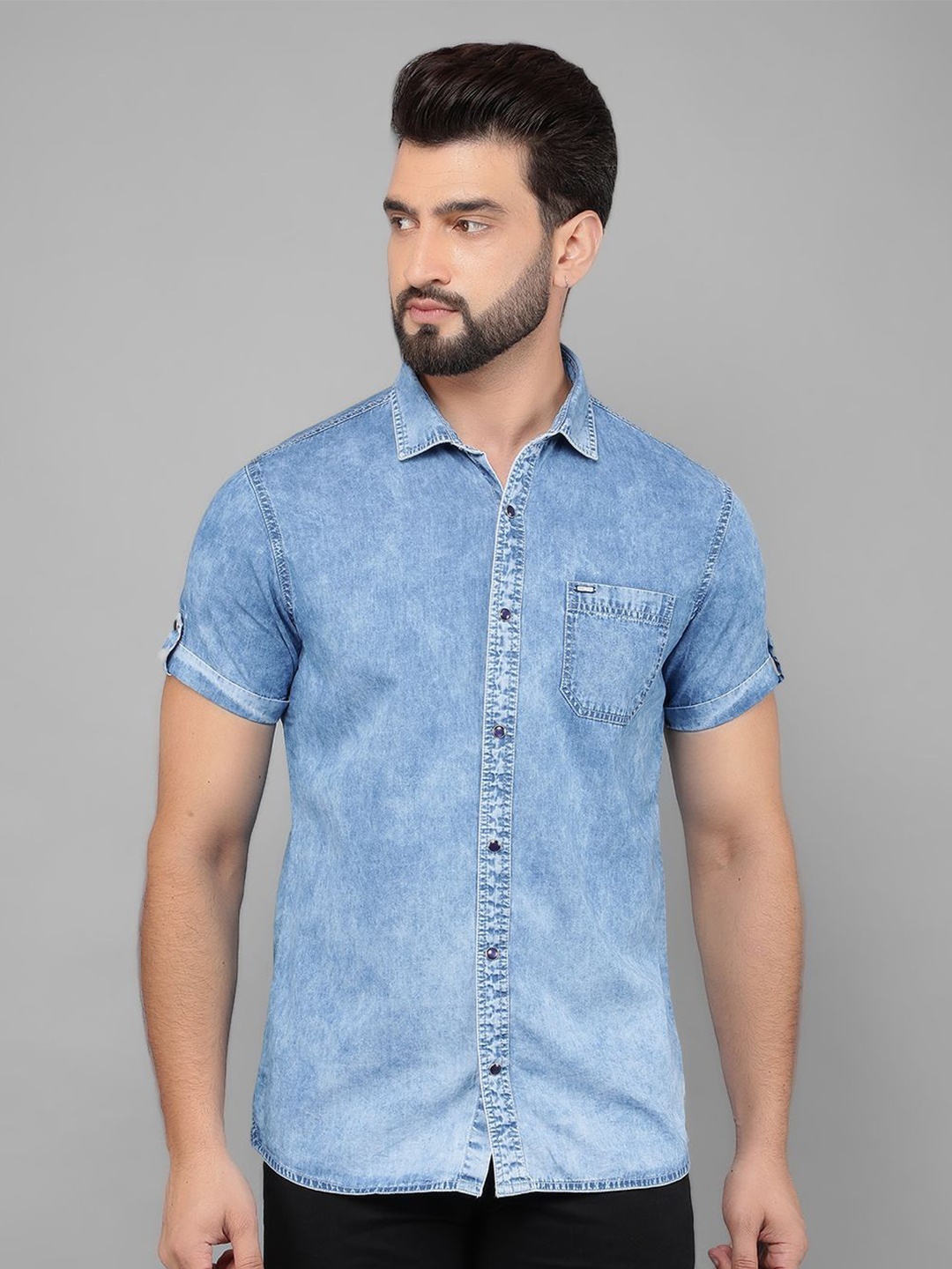 

Canary London Men Smart Slim Fit Faded Casual Shirt, Blue