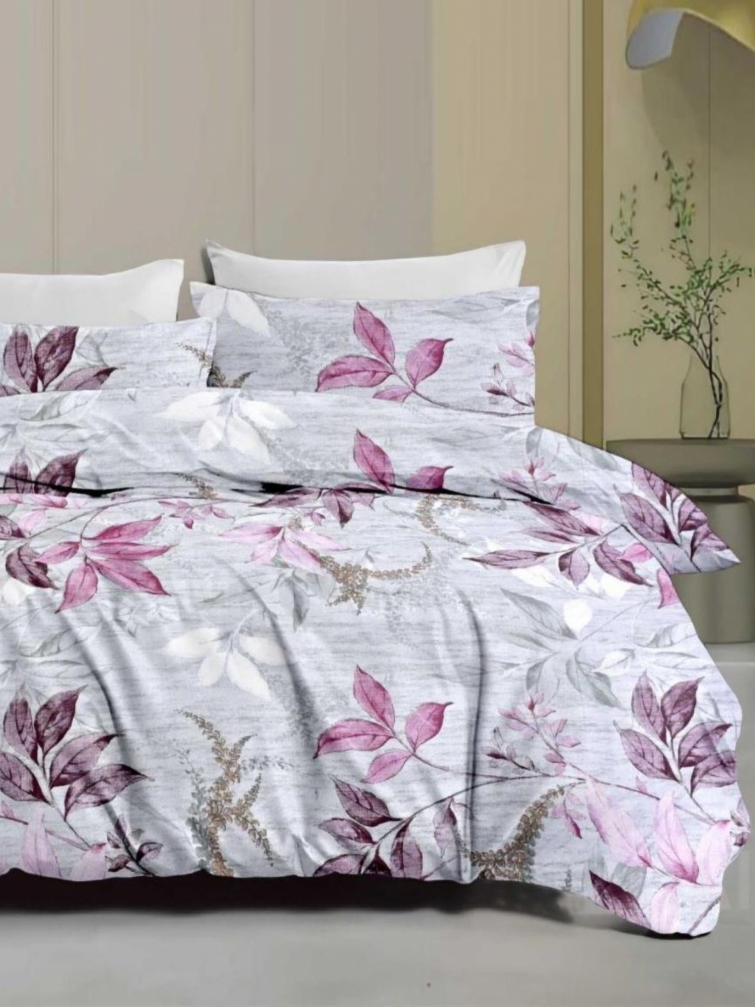 

Signature Grey & White Floral 160 TC Queen Bedsheet with 2 Pillow Covers