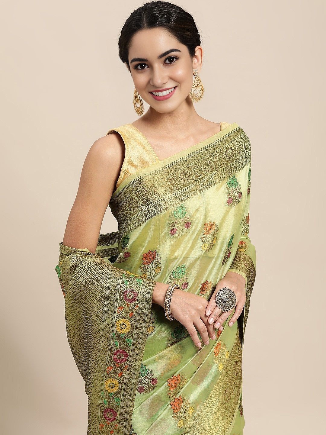 

KIMISHA Banarasi Organza Ethnic Motifs Zari Traditional Saree, Green