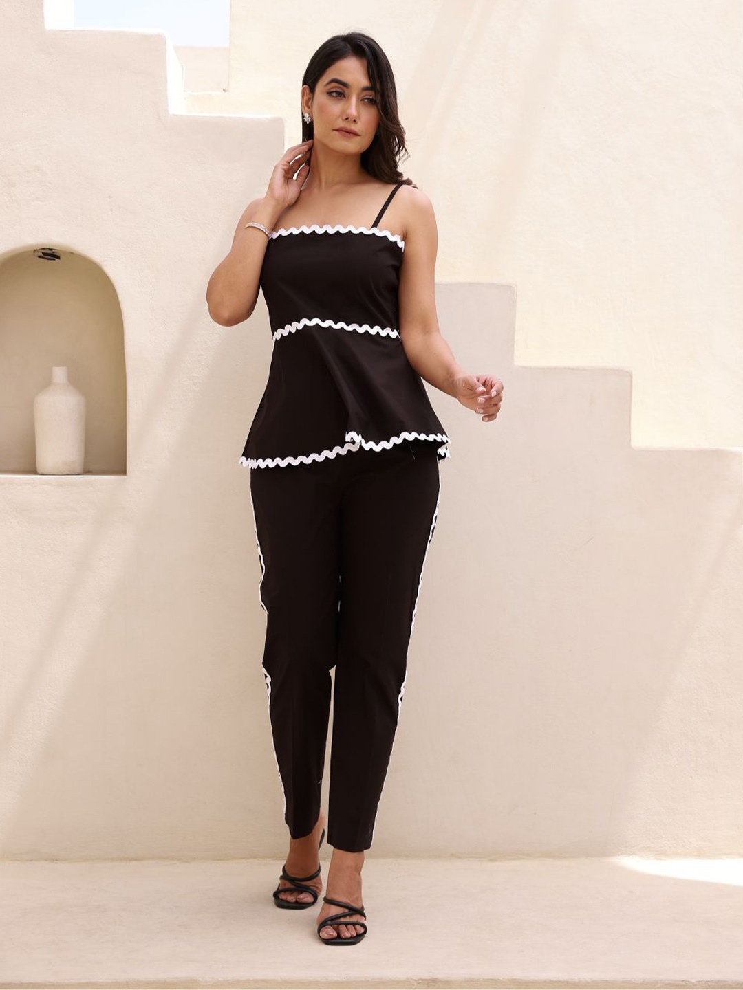 

MOONSTRUCK Peplum Top with Pants Co-Ords Set, Black