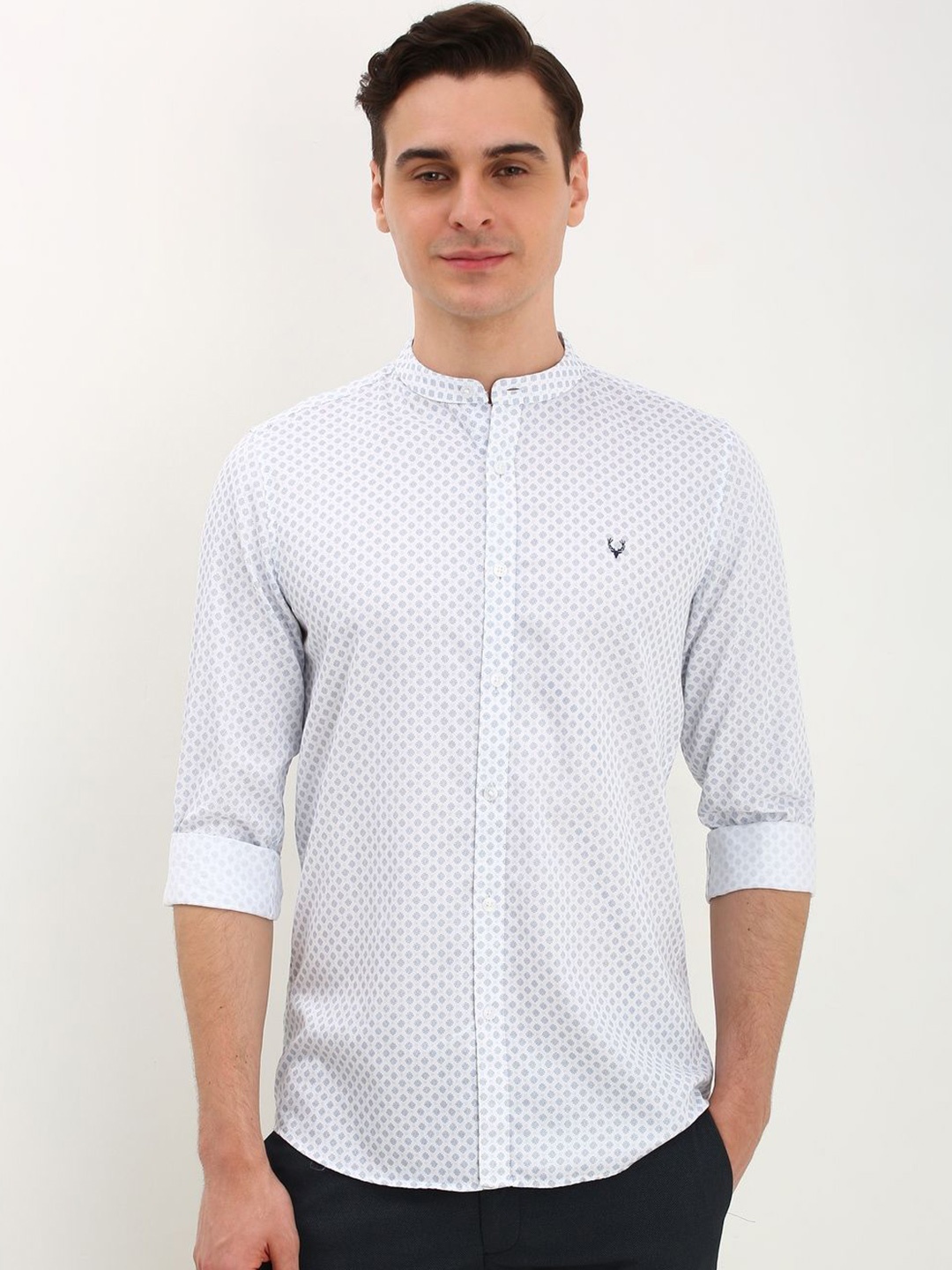 

Allen Solly Men Band Collar Micro Ditsy Printed Cotton Slim Fit Casual Shirt, White