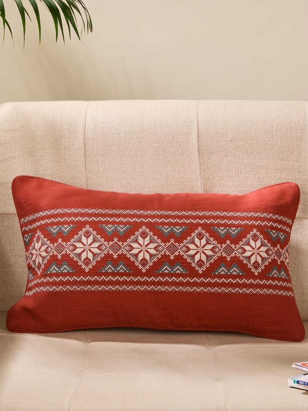 

Fabindia Red & White Ethnic Motifs Rectangle Cushion Covers