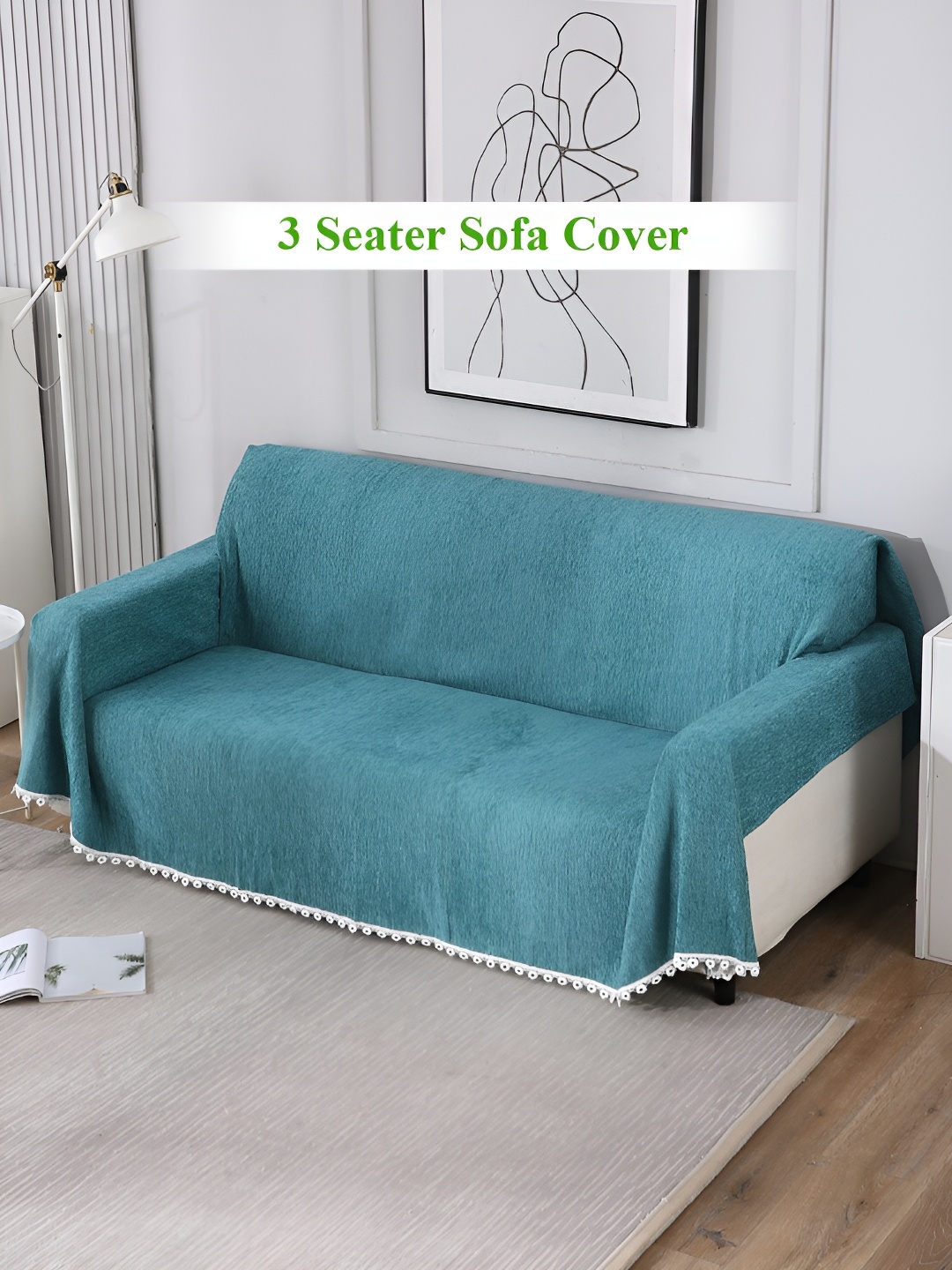 

HOKIPO Green & White Self-Design 4 Seater Thick and Soft Sofa Throw
