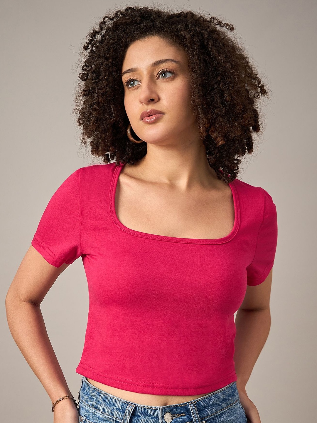 

The Roadster Lifestyle Co Cotton Crop T-Shirt, Fuchsia