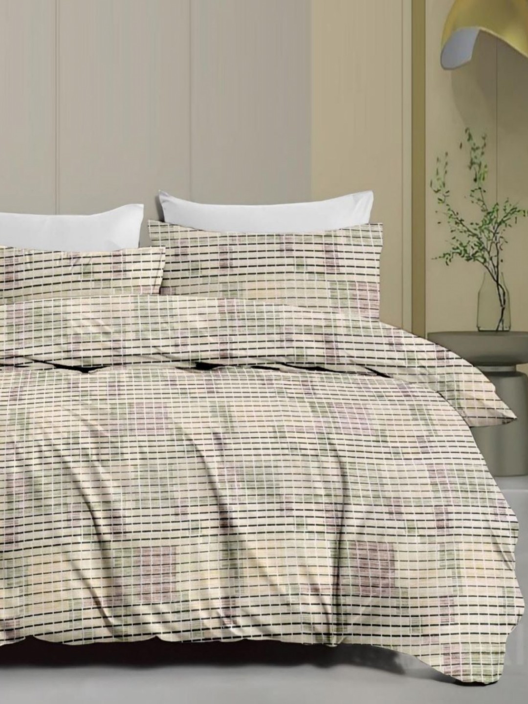 

Signature Beige & Black Geometric 160 TC Queen Bedsheet with 2 Pillow Covers