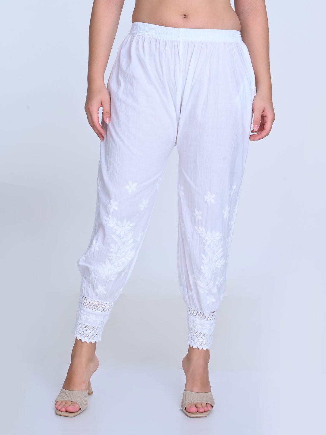 

KHAKA Women Embroidered Paisley Ethnic Palazzos, White