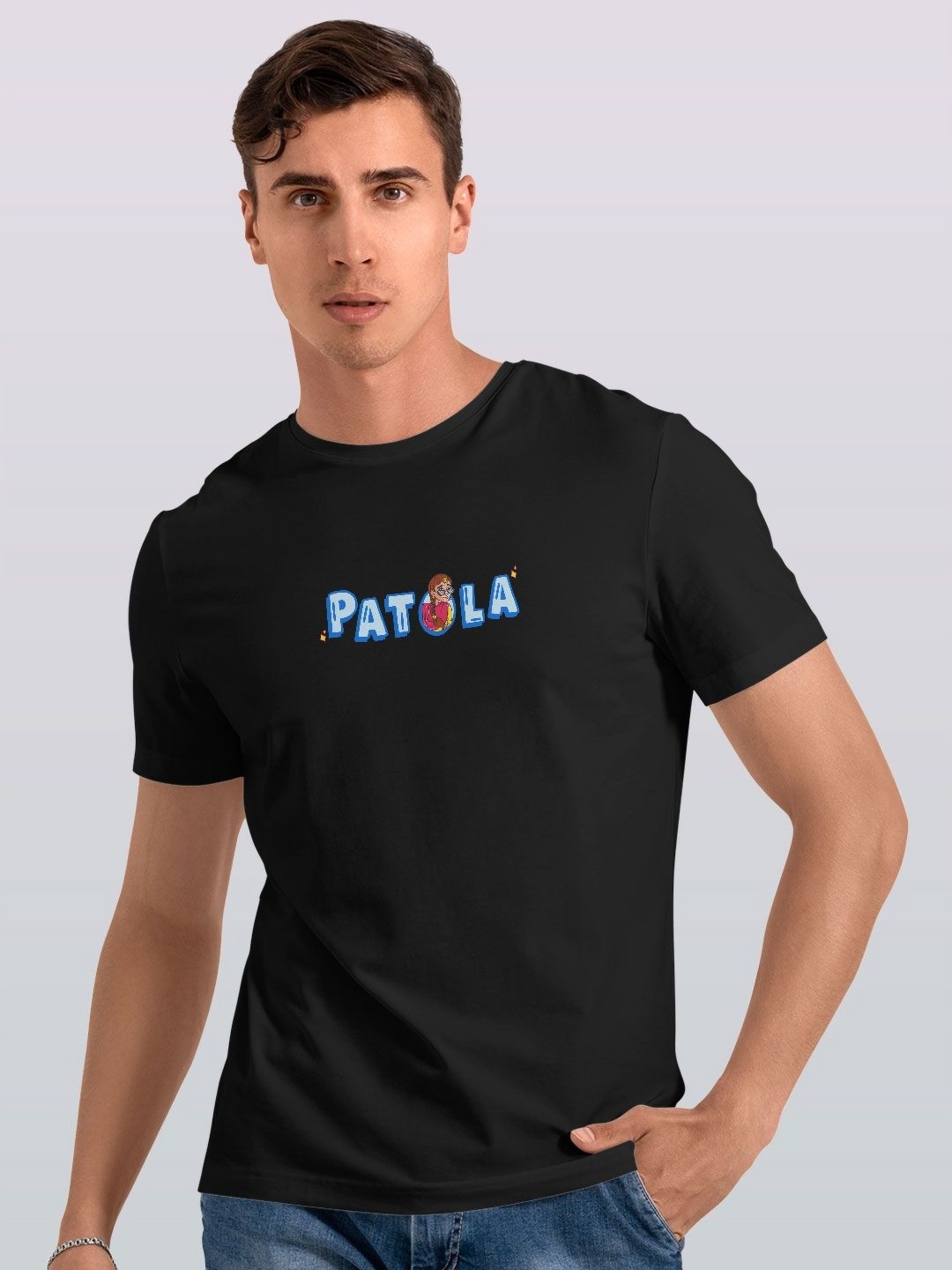 

macmerise Men Typography Printed Applique T-shirt, Black