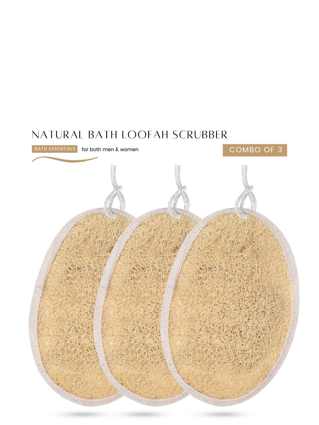 

CareDone Set Of 3 Natural Bath Loofah Scrubber, Beige