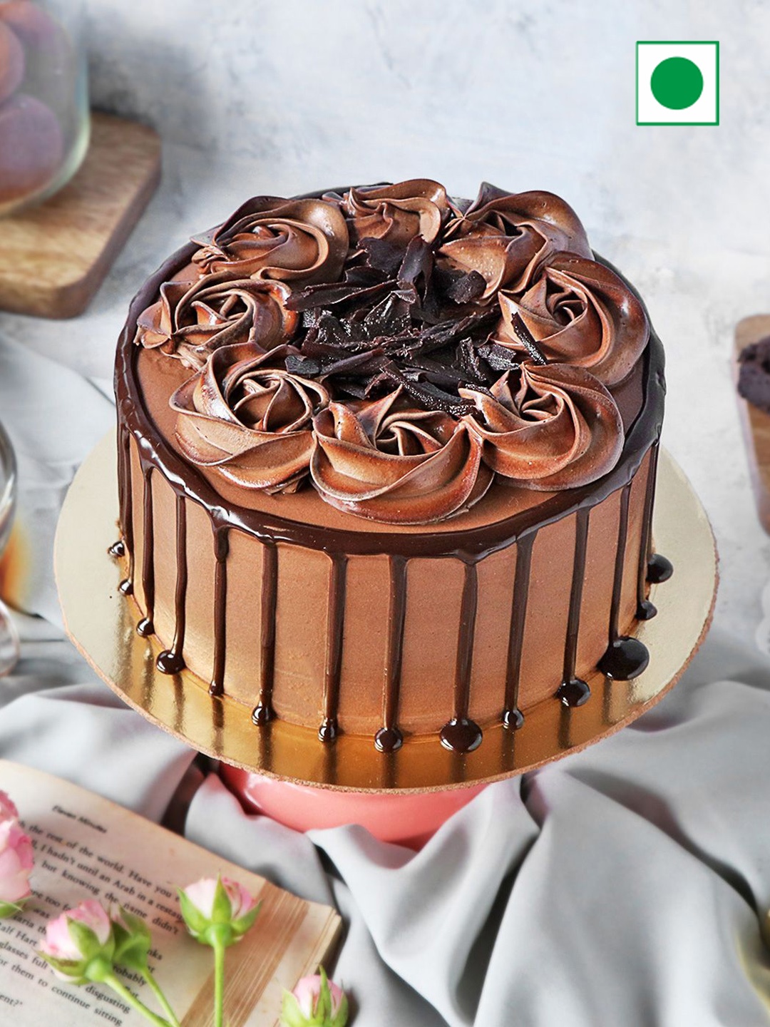 

IGP Belgian Dark Chocolate Ganache Flavour Eggless Round Cake- 1Kg, Brown