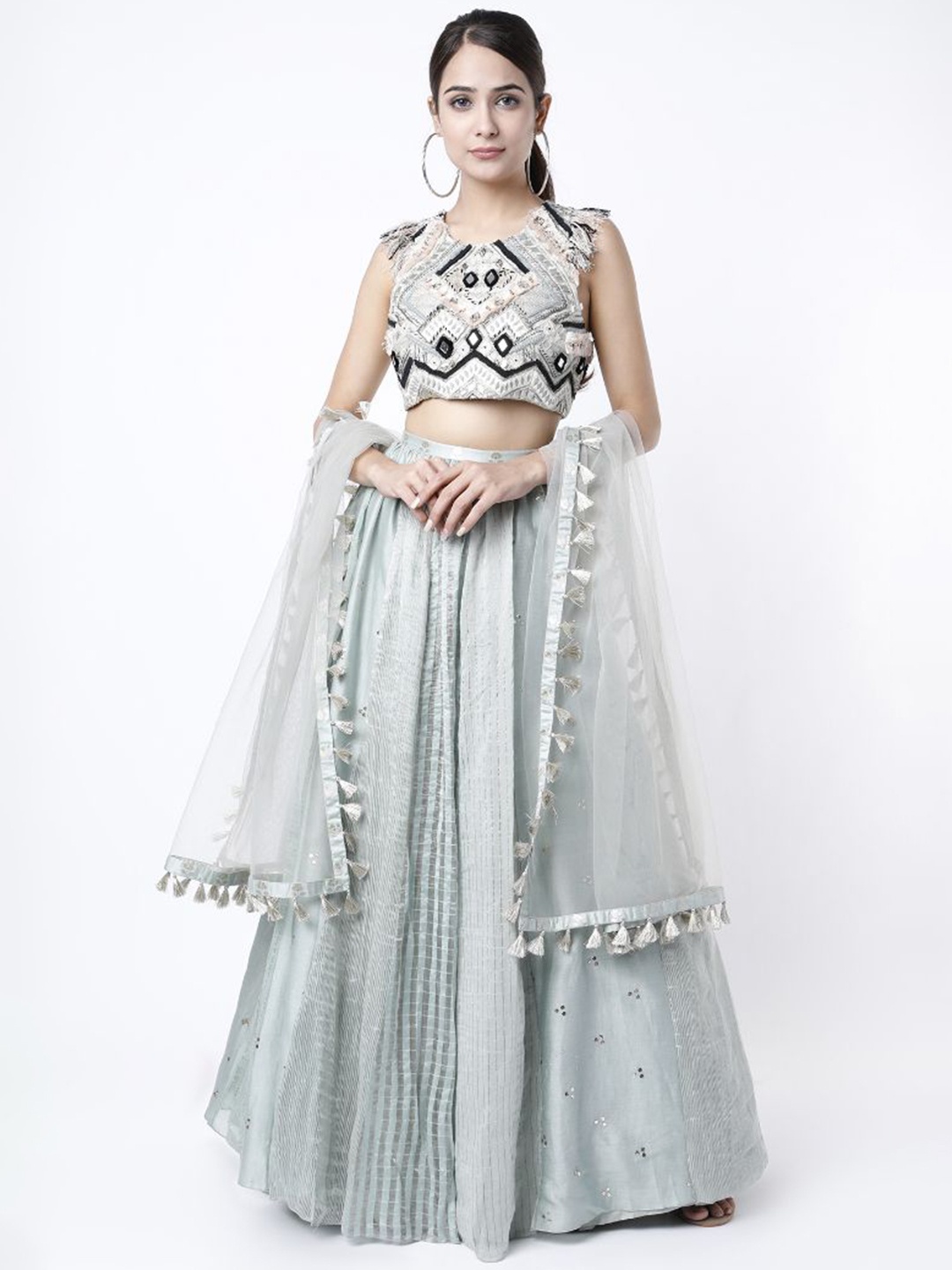 

Payal Singhal Embellished Mirror Work Ready to Wear Lehenga & Blouse With Dupatta, Blue