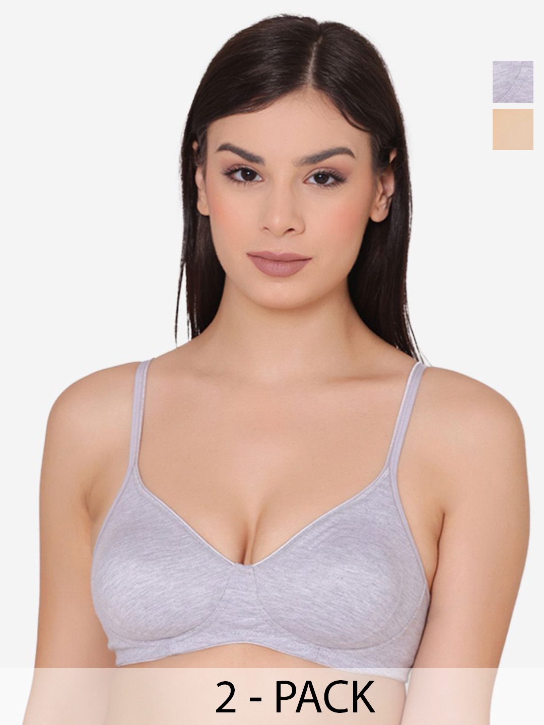 

GROVERSONS Paris Beauty Pack Of 2 Full Coverage Cut and Sew Non Padded Bra, Grey melange