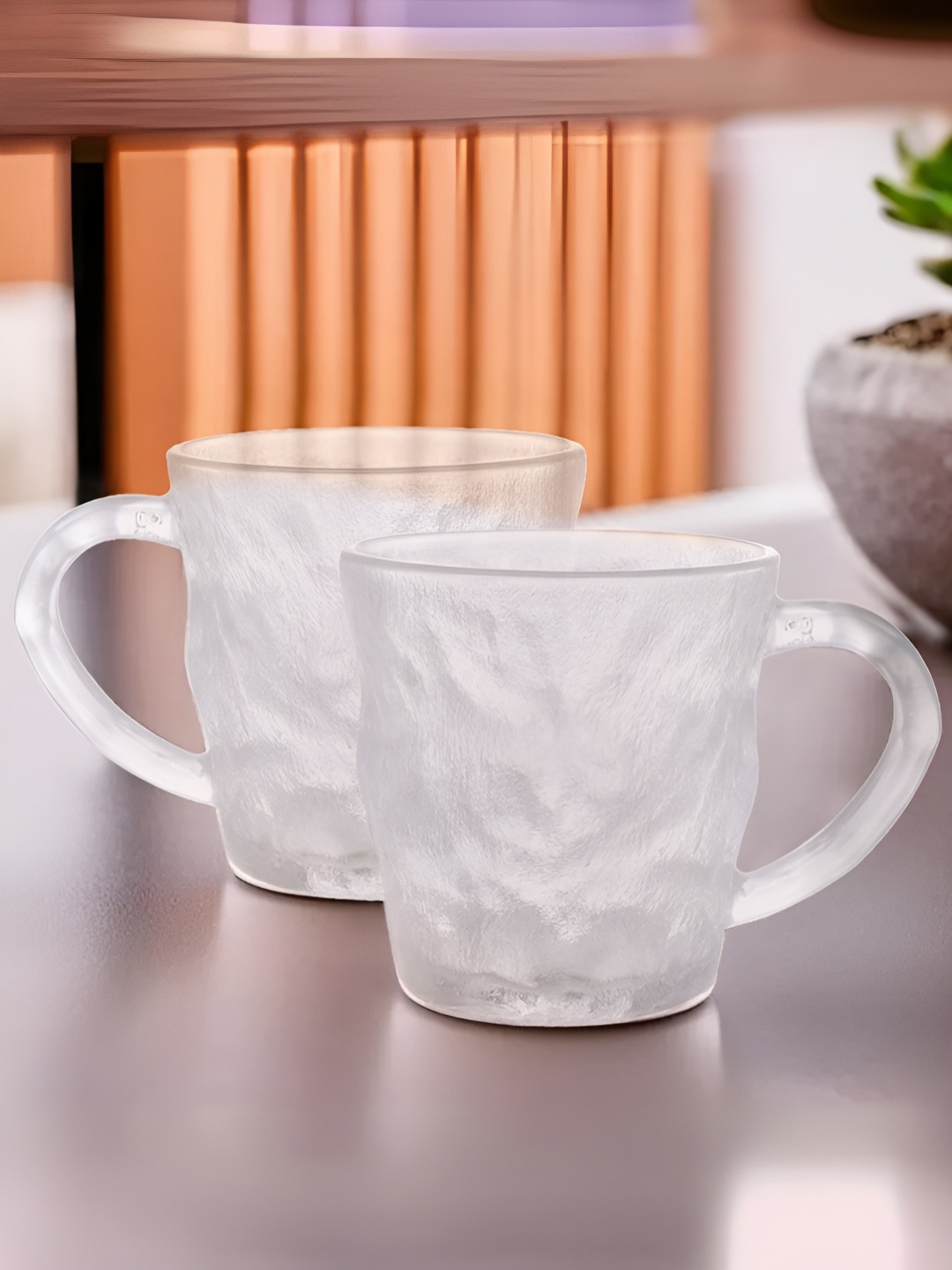 

UMAI Transparent 2 Pieces Textured Glass Mugs 280 ml Each