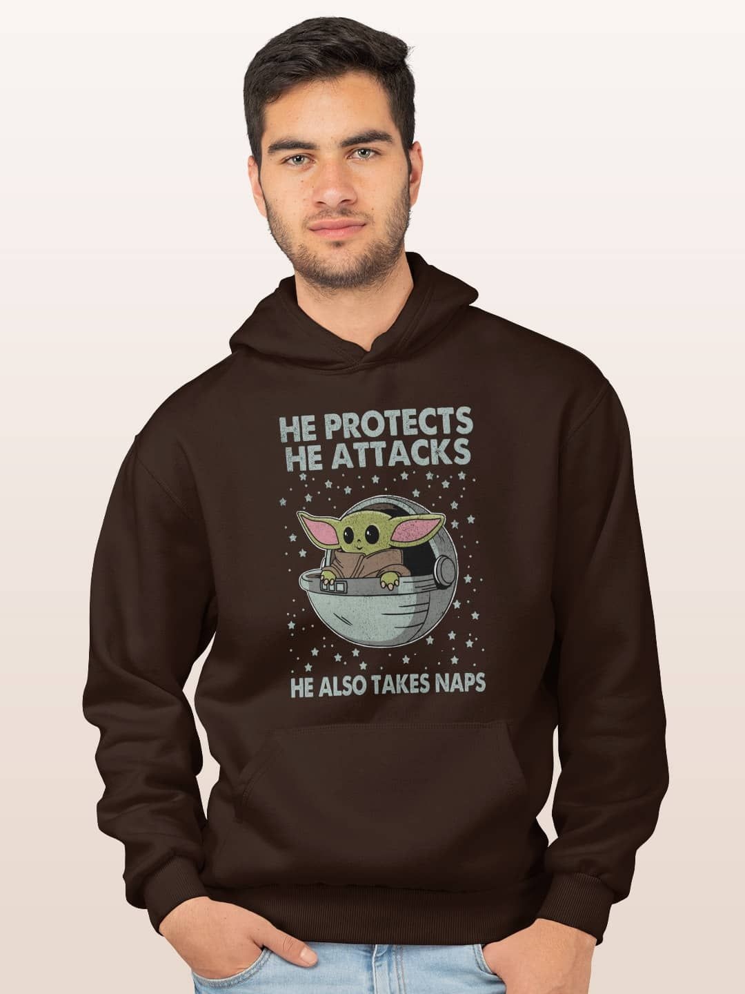

macmerise Men Printed Hooded Sweatshirt, Brown