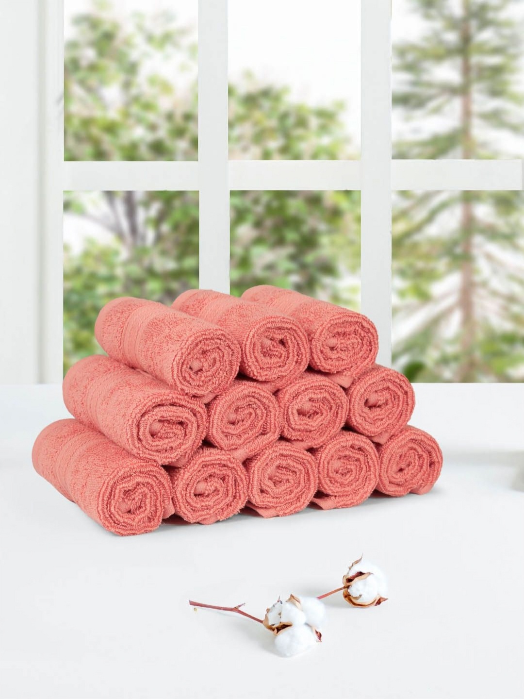 

MYTRIDENT Coral 12 Pieces 500 GSM Pure Cotton Face Towels