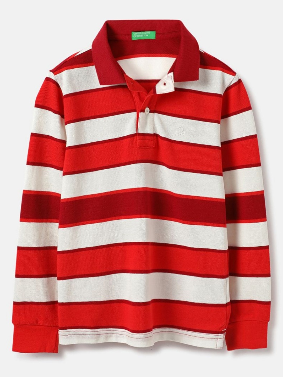 

United Colors of Benetton Boys Striped Polo Collar Pure Cotton Pockets T-shirt, Red