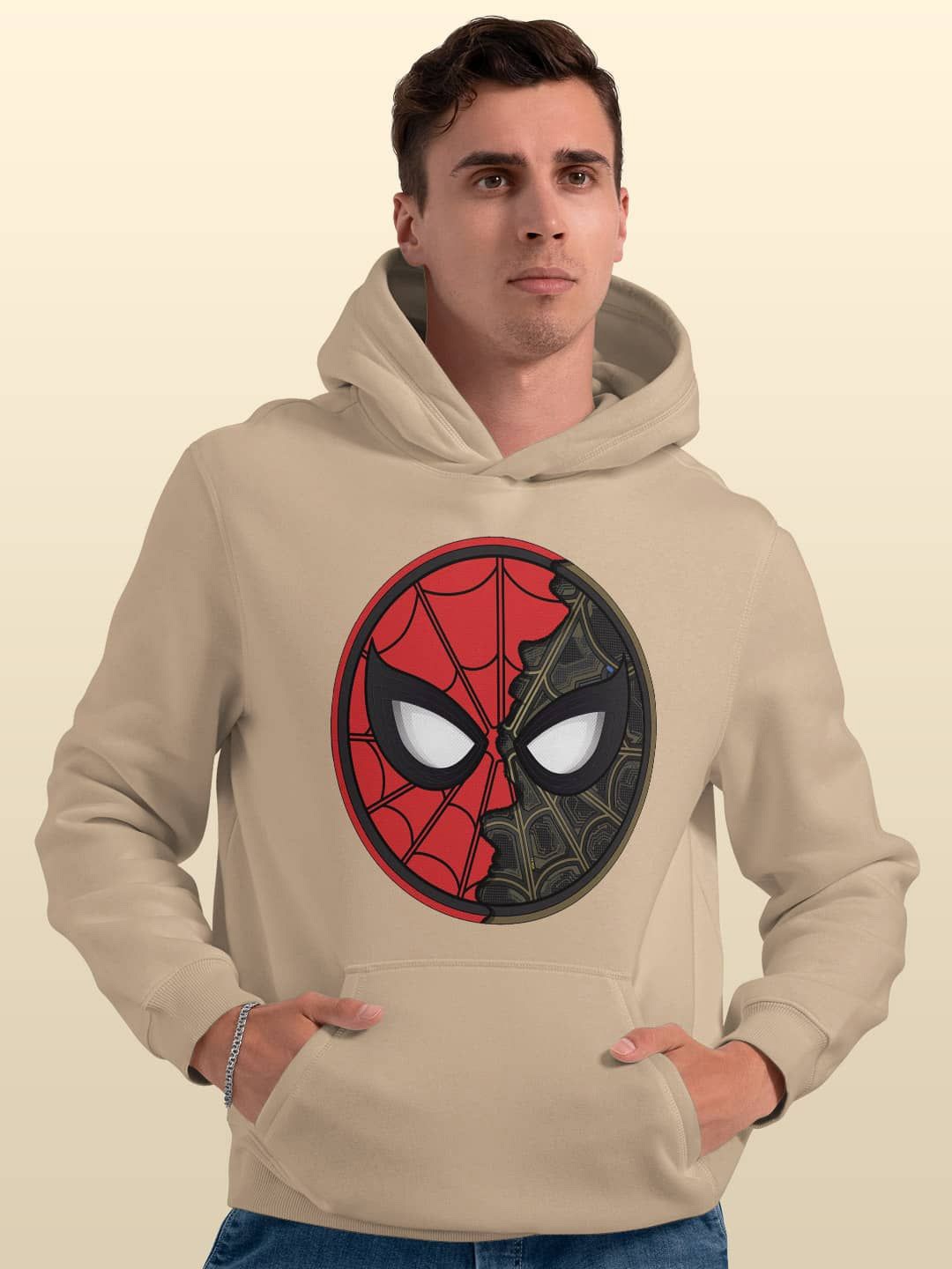 

macmerise Men Printed Hooded Sweatshirt, Beige