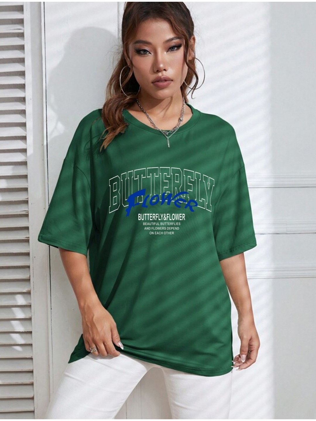 

TABADTOD Women Typography Printed Oversized T-shirt, Green