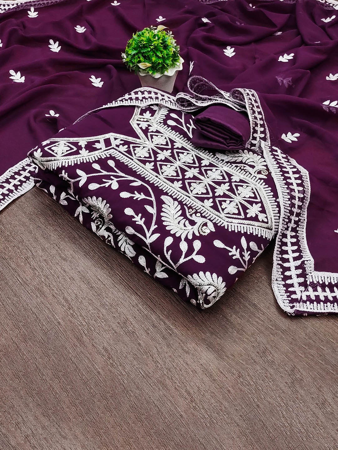 

Panzora Floral Embroidered Sequinned Unstitched Dress Material, Purple