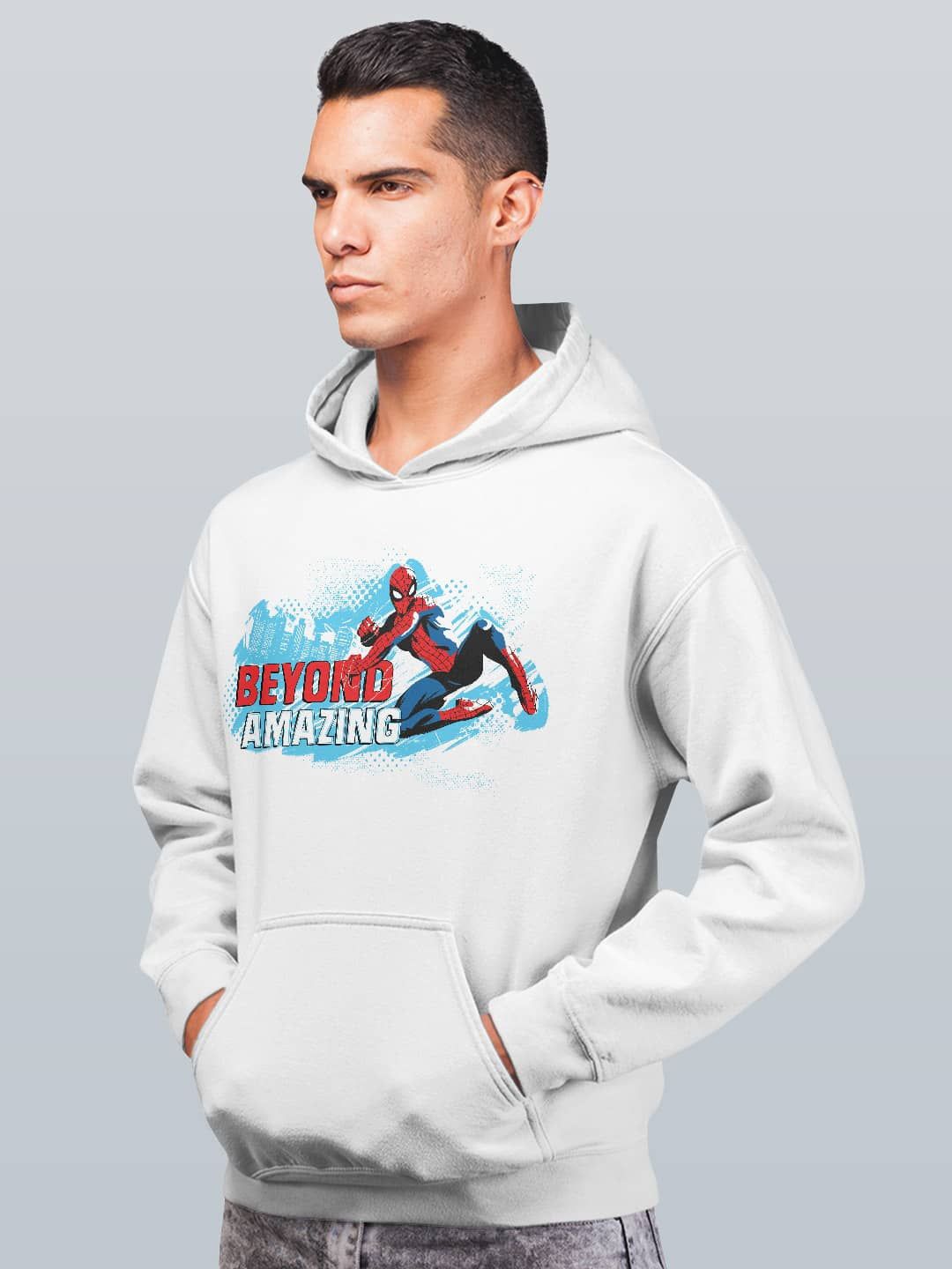 

macmerise Men Printed Hooded Sweatshirt, White