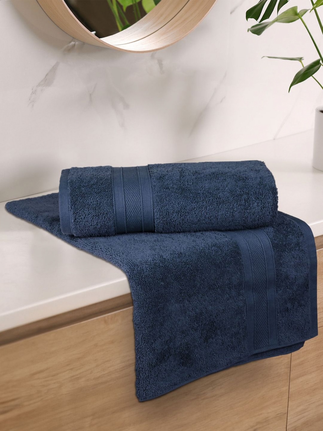 

MYTRIDENT Navy Blue 2 Pieces Cotton 500 GSM Bath Towel