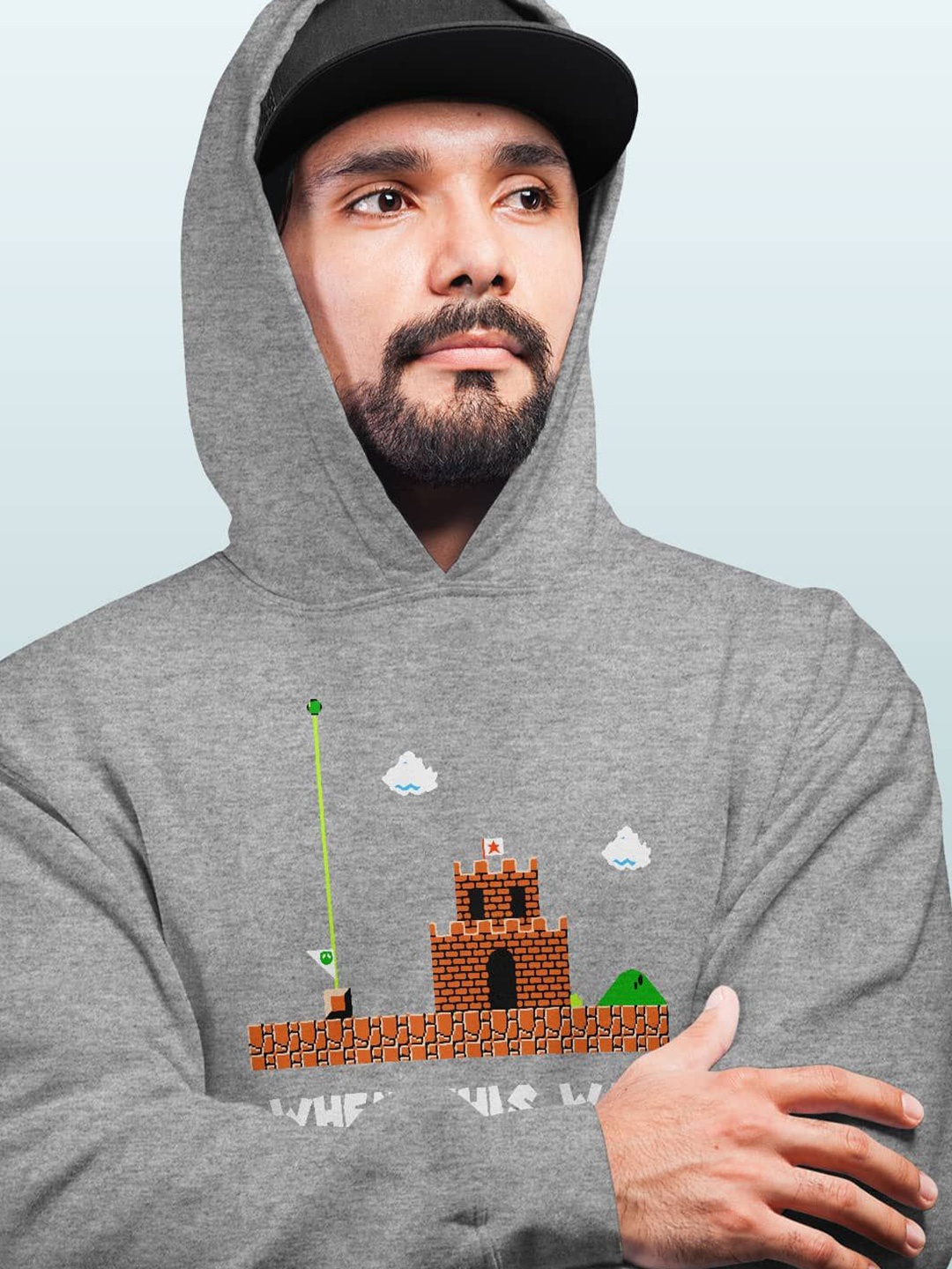 

macmerise Men Printed Hooded Sweatshirt, Grey
