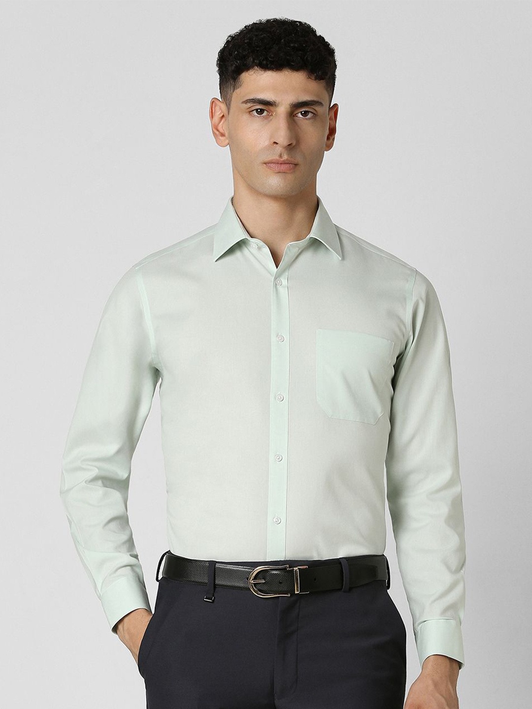

Van Heusen Men Spread Collar Solid Cotton Formal Shirt, Green