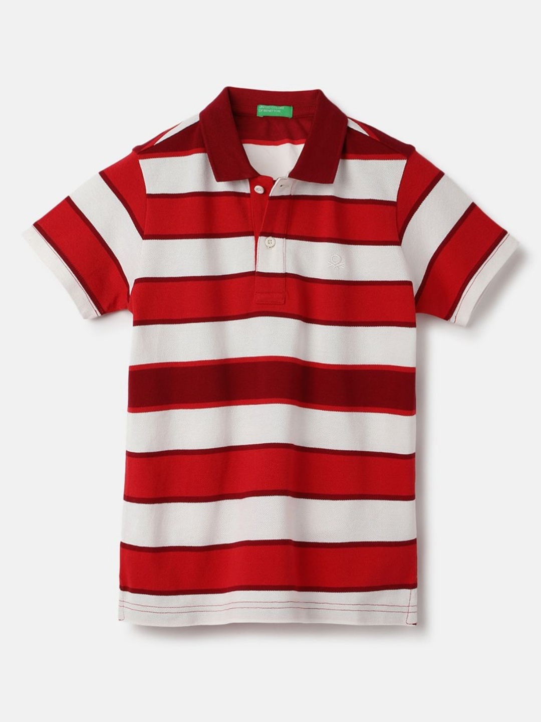 

United Colors of Benetton Boys Striped Polo Collar Pure Cotton T-shirt, Red