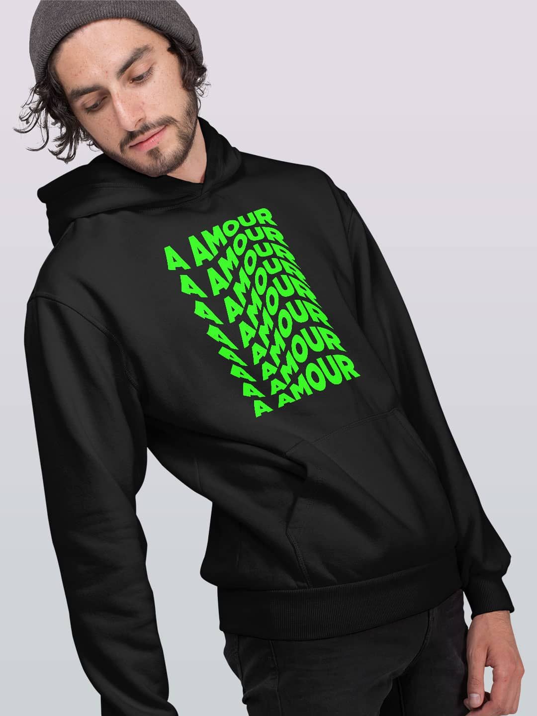 

macmerise Men Printed Hooded Sweatshirt, Black