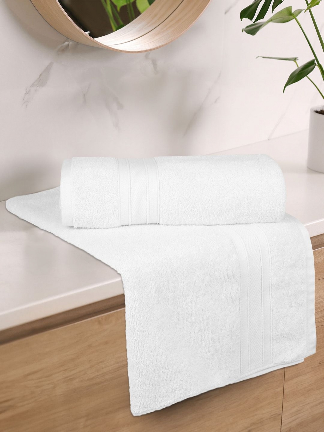 

MYTRIDENT White 2 Pieces Cotton 500 GSM Bath Towel